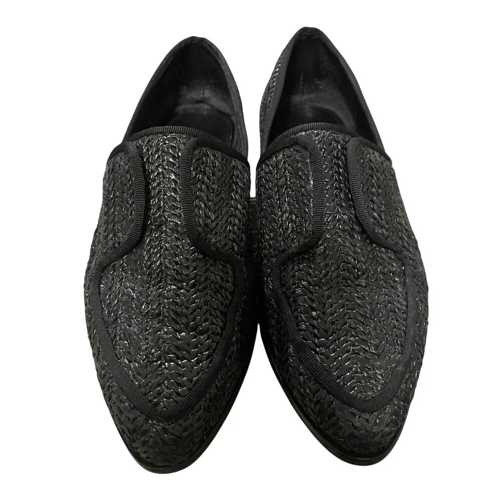 KELSI DAGGER Womans 6 Stanton Woven Straw Loafers Pointed Toe Slip On Black Gray - Picture 4 of 10